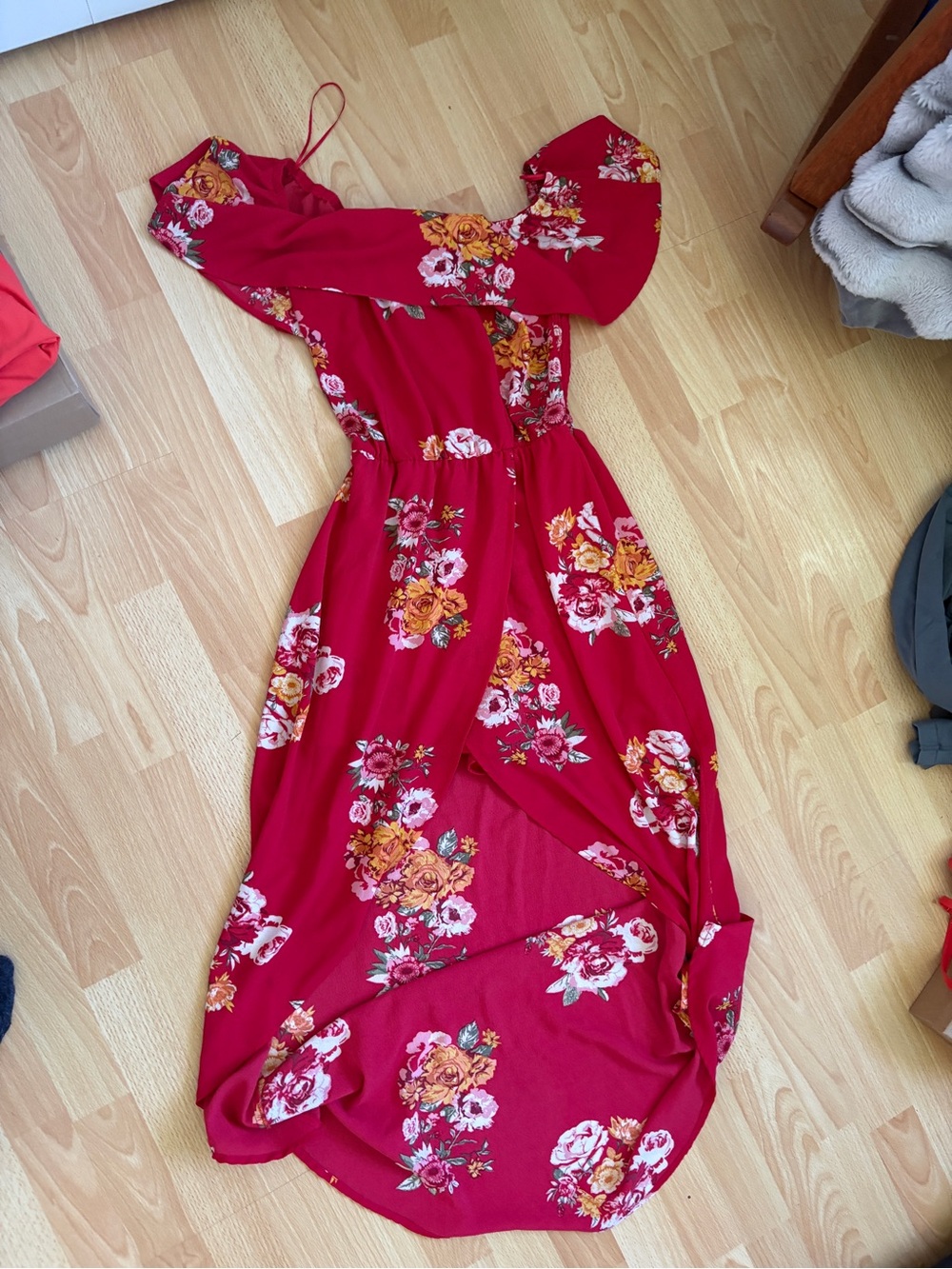 Red Floral One-Shoulder Maxi Dress